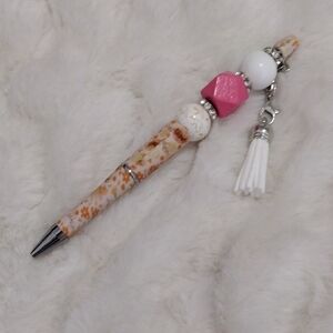 Floral Patterned Pen with Pink and White Accents